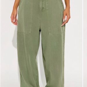 Fashion Nova Olive Green Wide Leg Jumpsuit Pants